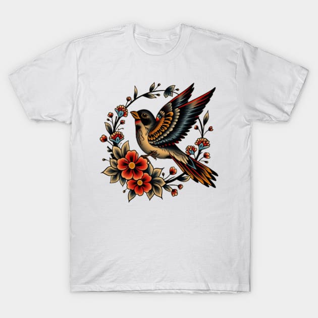 Traditional tattoo bird T-Shirt by Tiny crafty aliens